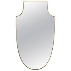 Italian Vintage Brass Shield Shaped Framed Mirror 