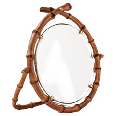 Bamboo Table Mirror, Revolving Vanity Mirror, France 1960s