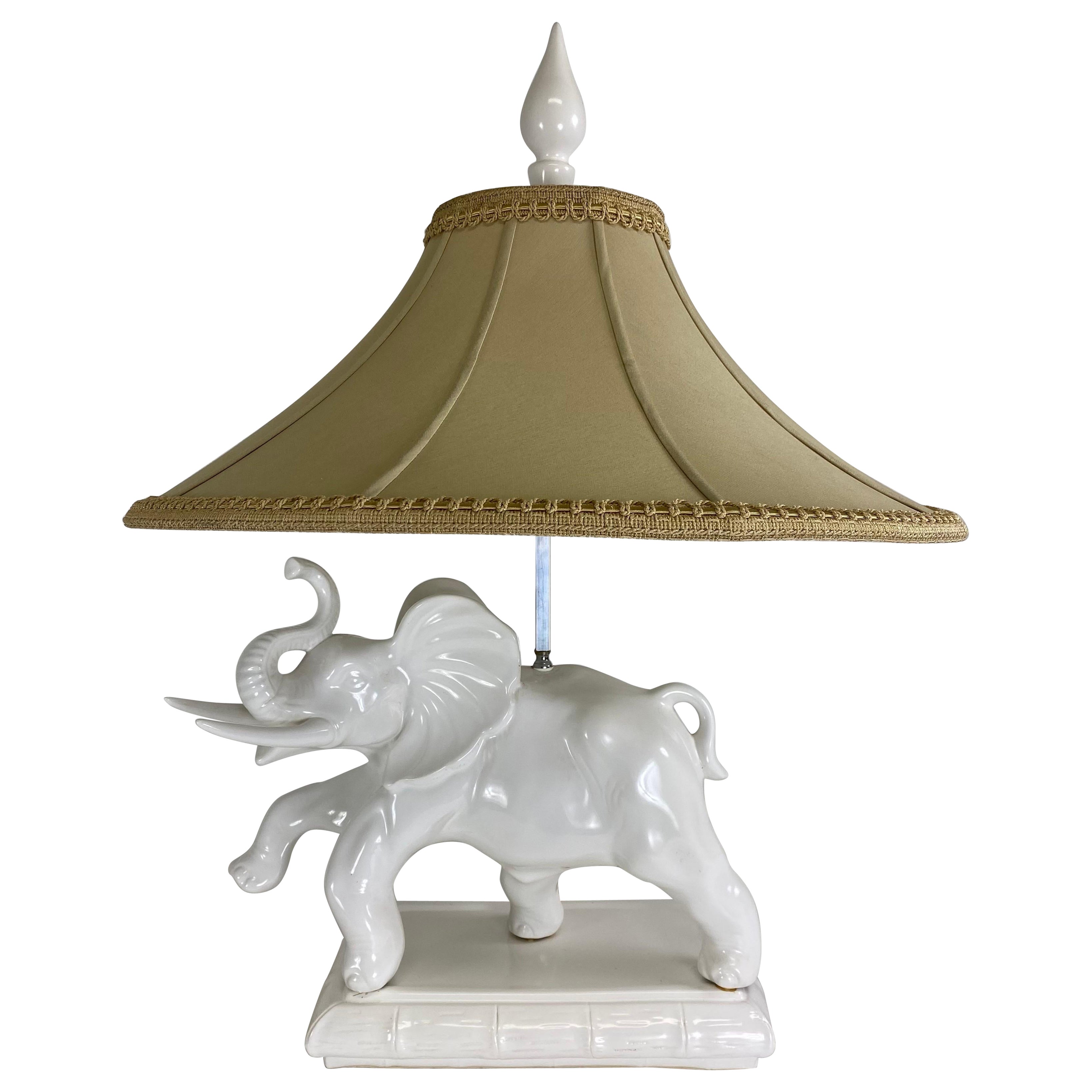 Mid-century oversized  Blanc de chin Italian pottery elephant lamp