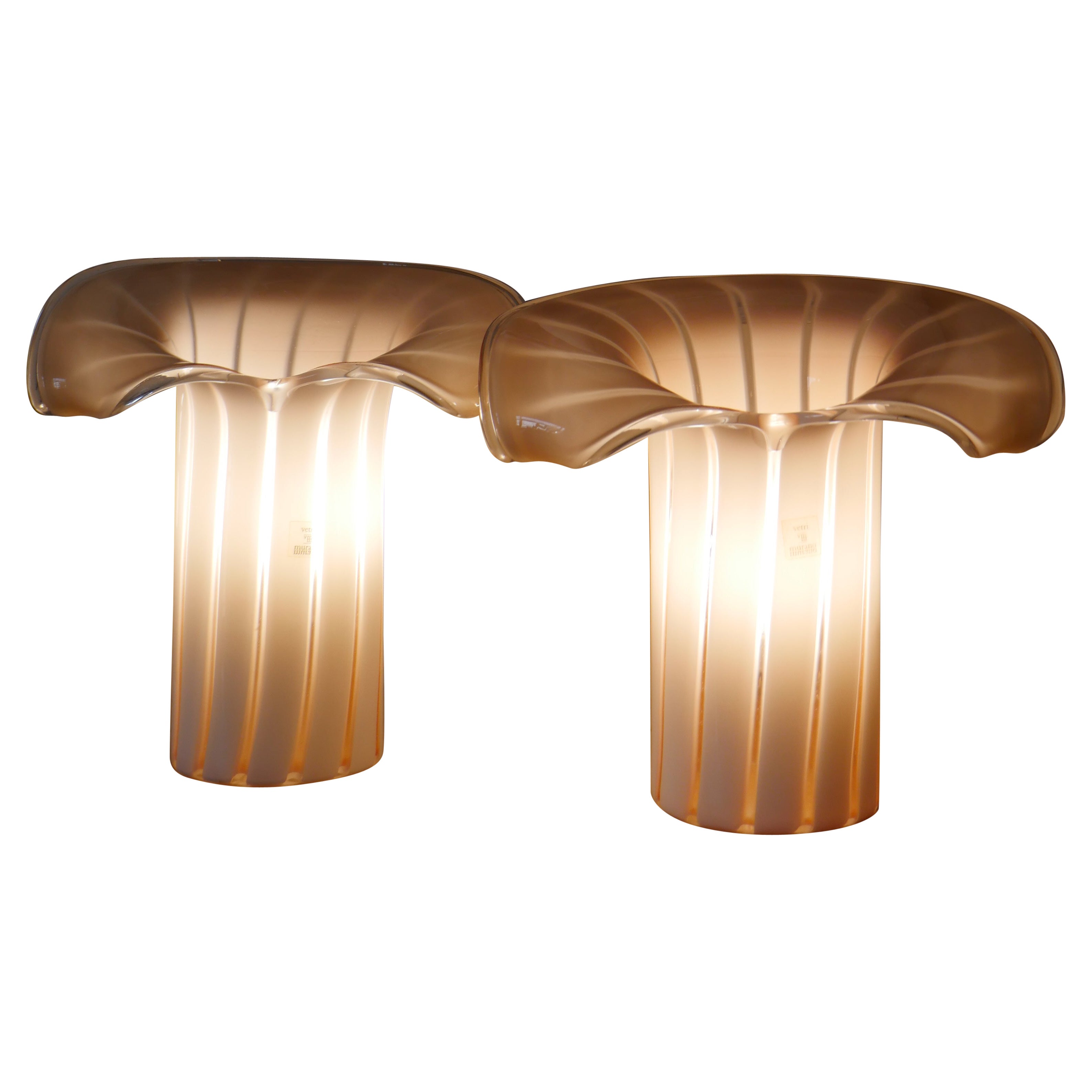 1960s Pair of Italian Vetri Murano Glass Table Lamps by Gino Vistosi