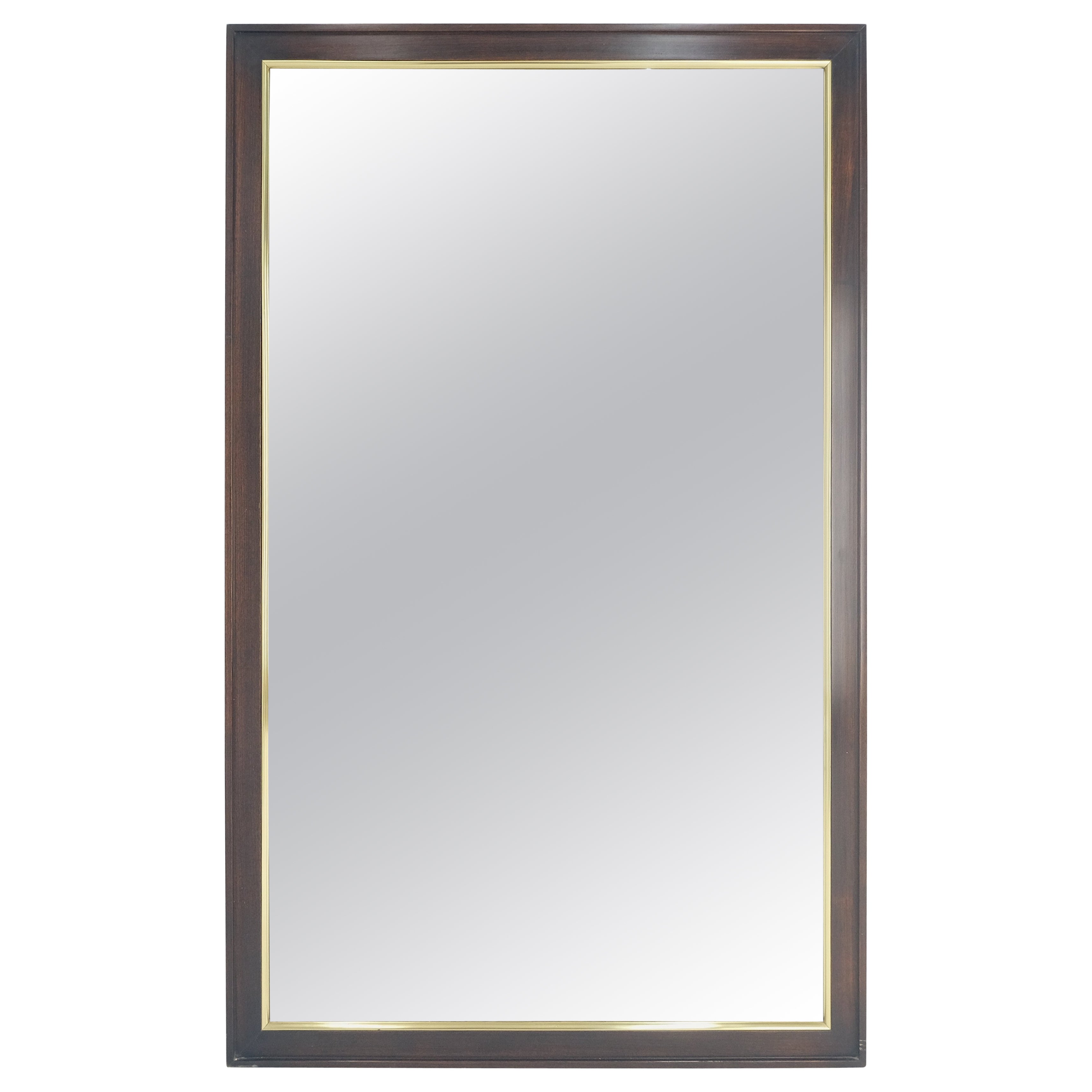 Mid Century 1970 30x48" Rectangle Noyer 7 Miroir mural en laiton MINT