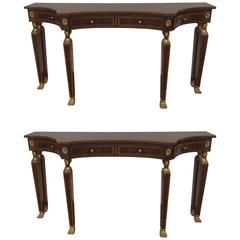 Handsome Pair of Neoclassical Style Signed Maitland-Smith Console Tables
