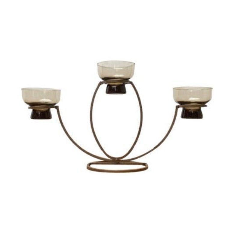 Mid-Century Danish Metal and Glass Candleholder, 1960s