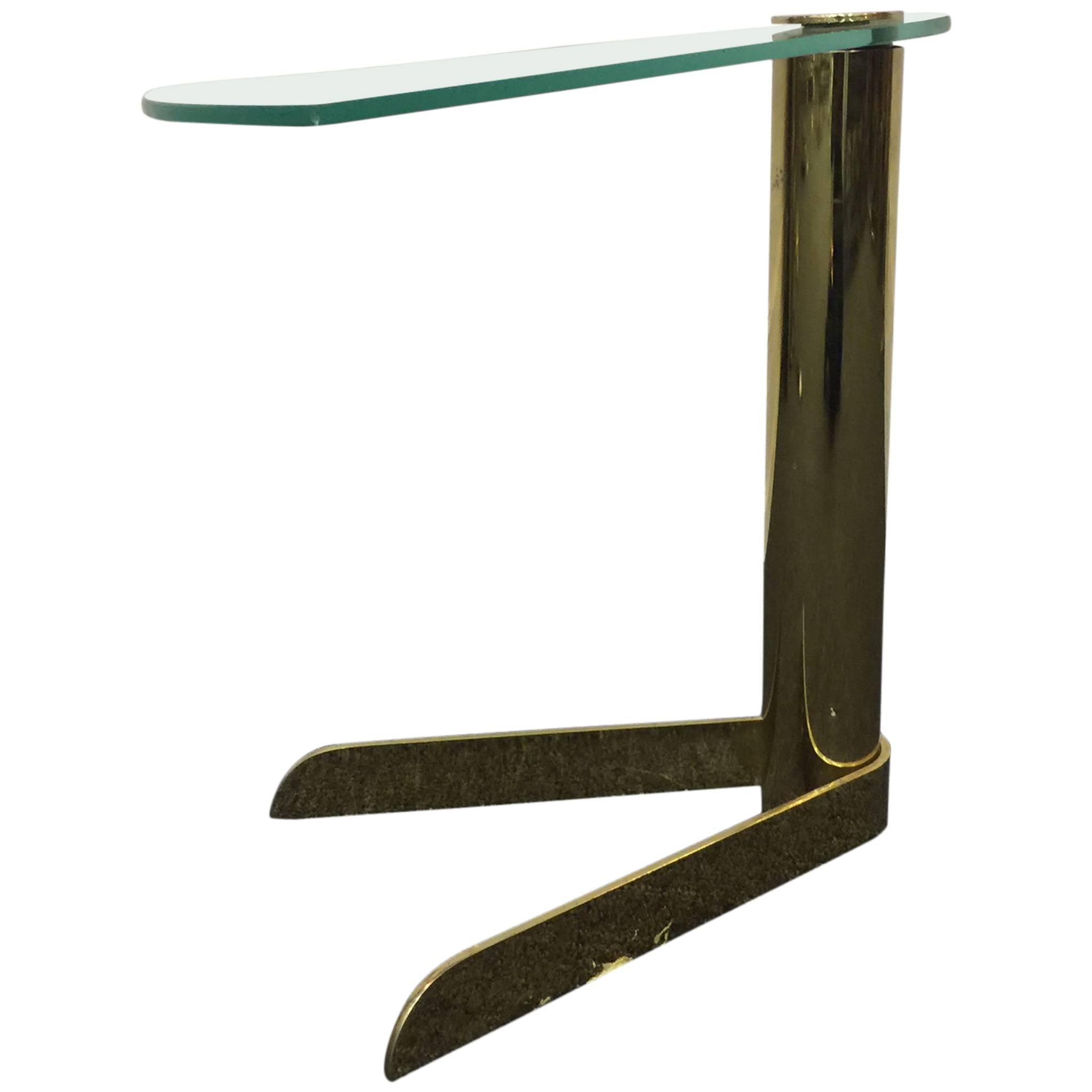 Brass and Glass Side or Drink Table in the Manner of Karl Springer For Sale