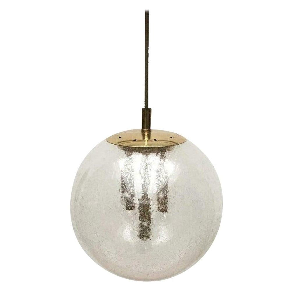 Mid-Century German Space Age Glass and Brass Big Ball Planet Pendant Lamp, 1960s For Sale