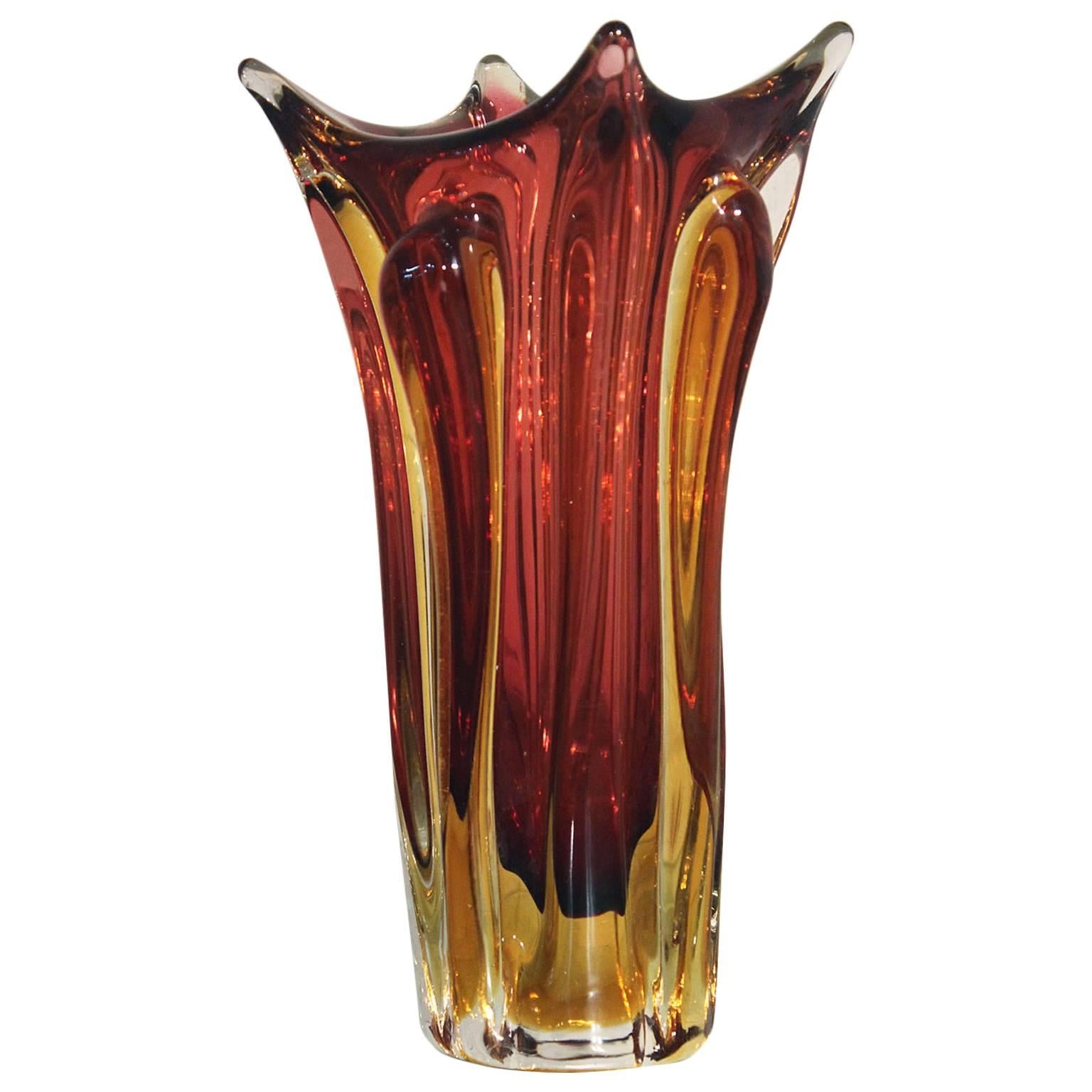 Vintage Mid 20th Century Italian Murano Glass Sommerso Vase