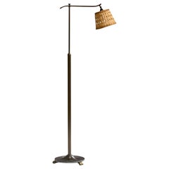 Danish Designer, Floor Lamp, Brass, Rattan, Denmark, 1930s