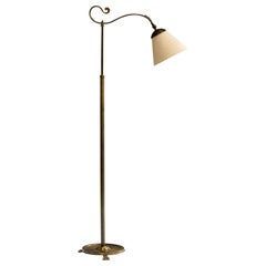 Schwedische Designerin, Stehlampe, Messing, Stoff, Schweden, 1940er Jahre
