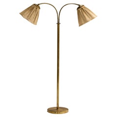 Schwedische Designerin, Stehlampe, Messing, Stoff, Schweden, 1940er Jahre