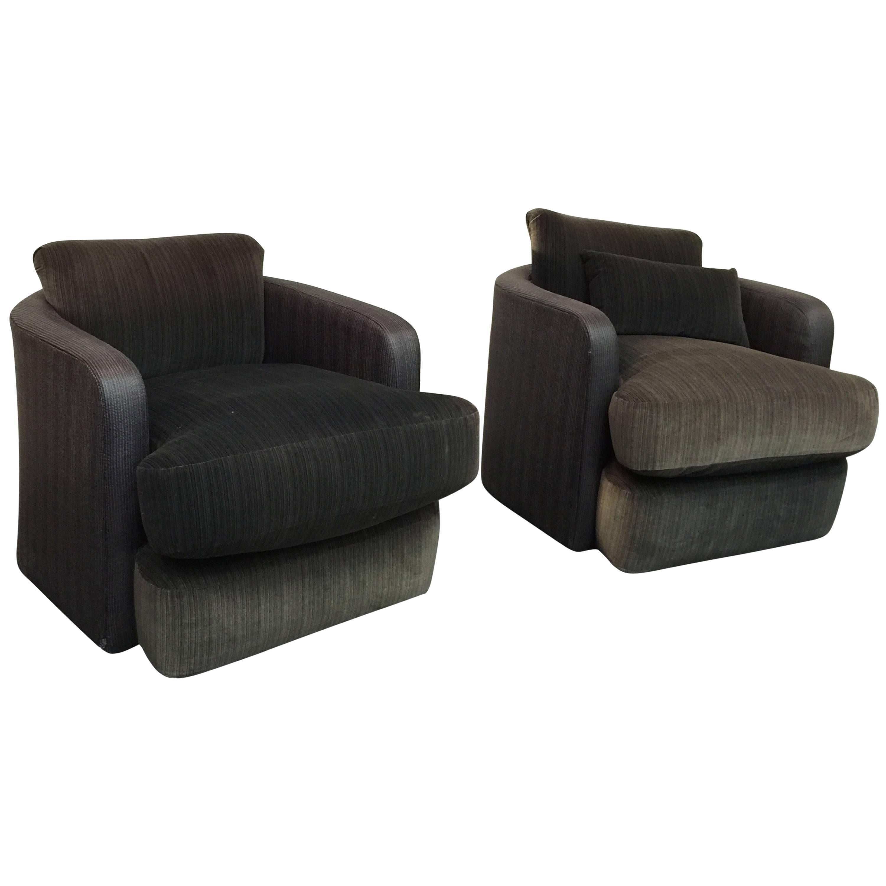 Pair of Milo Baughman Barrel Back Swivel Chairs For Sale