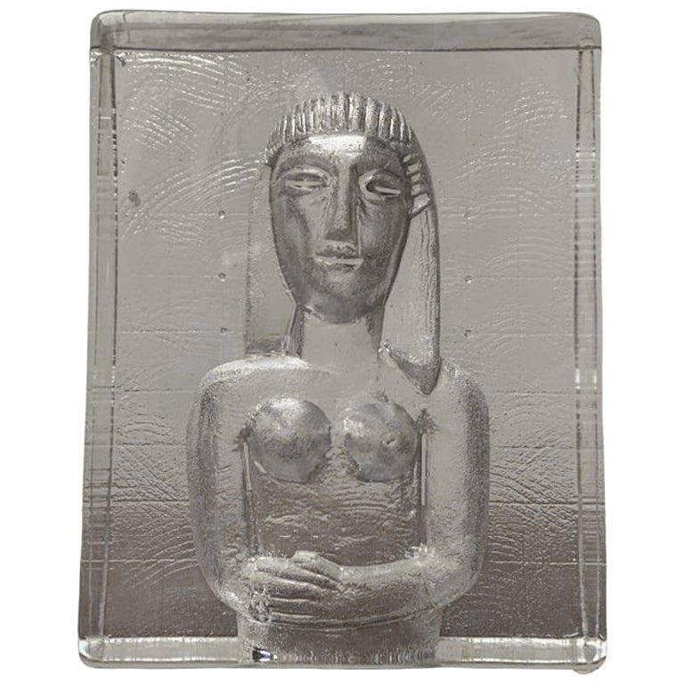 Vintage Swedish Glass Icon Series Maiden Sculpture by Bertil Vallien, 1970s