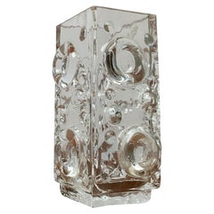 Mid-Century Swedish Brutalist Bubble Glass Block Vase by Josef Schott, 1960s