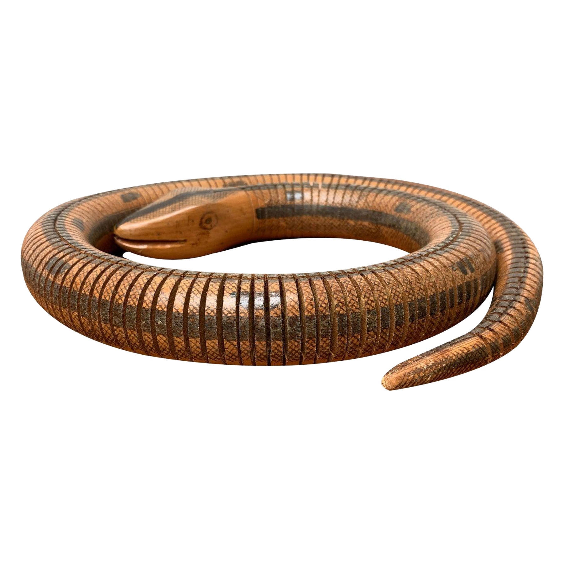 Sculpture de serpent souple vintage en bois, 1970