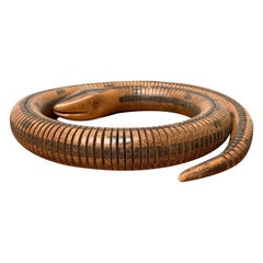 Escultura vintage de serpiente de madera flexible, años 70