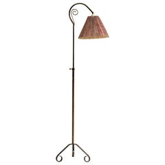 Vintage Danish Designer, Floor Lamp, Brass, Paper, Denmark, 1930s