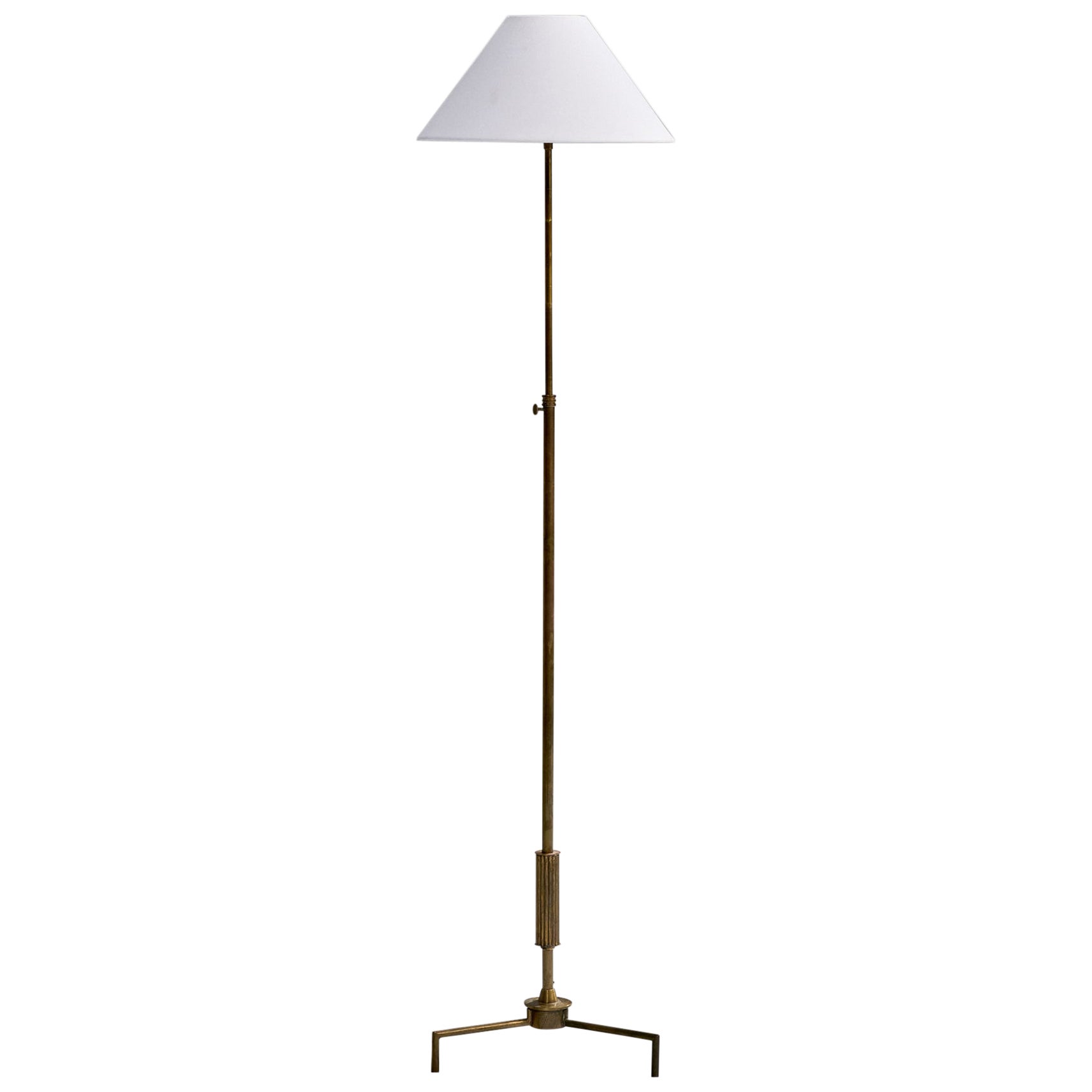 Créateur suédois, lampadaire, laiton, tissu, Suède, années 1930