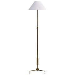 Vintage Swedish Designer, Floor Lamp, Brass, Fabric, Sweden, 1930s