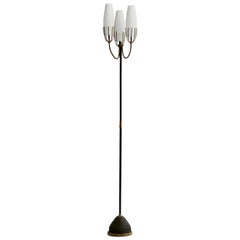 Italian Designer, Floor Lamp, Brass, Iron, Metal, Glass, Italy, 1950s