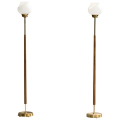 EWÅ Värnamo, Floor Lamps, Brass, Teak, Glass, Sweden, 1960s