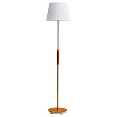 Bertil Brisborg, Stehlampe, Messing, Holz, Eisen, Stoff, Schweden, 1940er Jahre