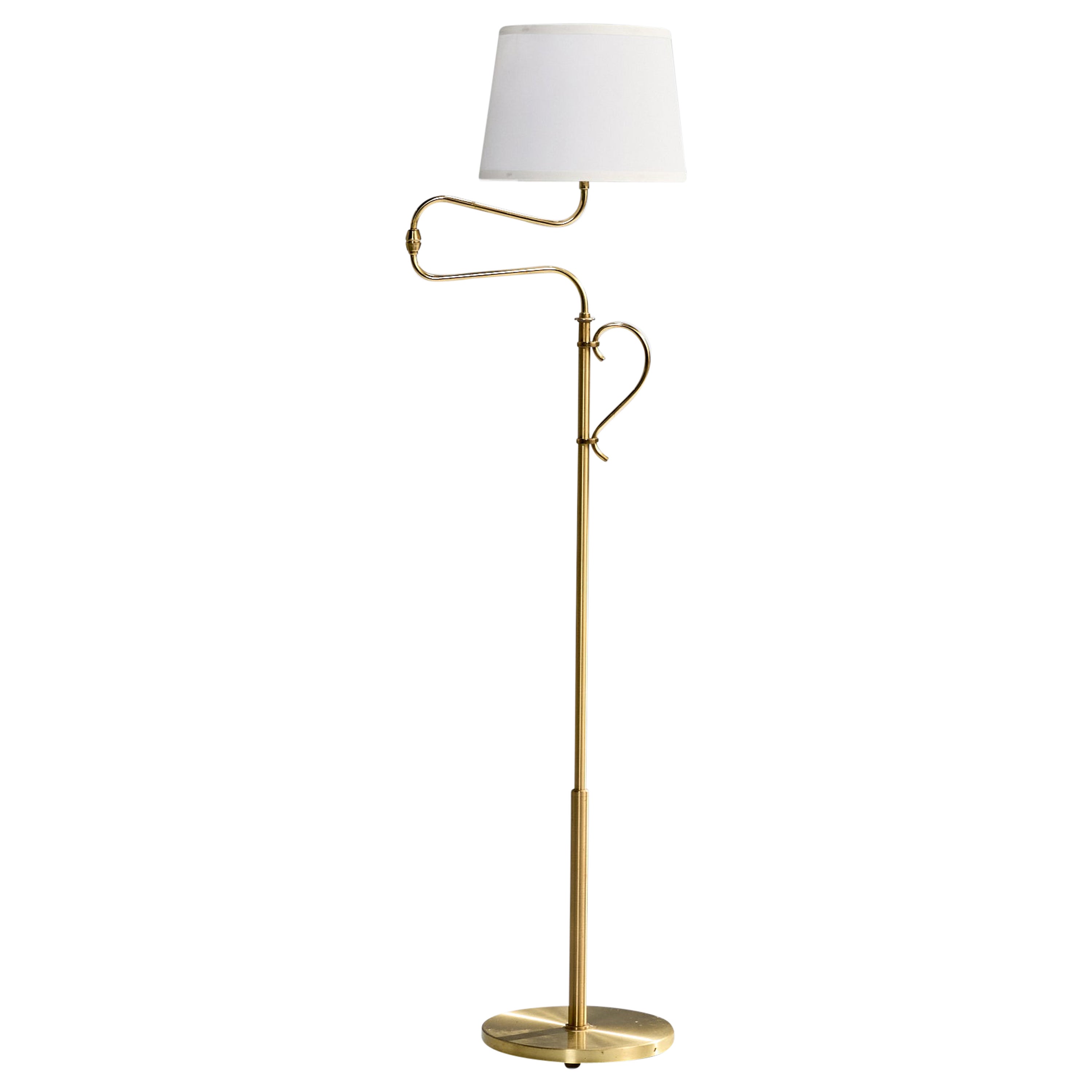 Armaturhantverk Göteborg, Floor Lamp, Brass, Fabric, Sweden, 1960s