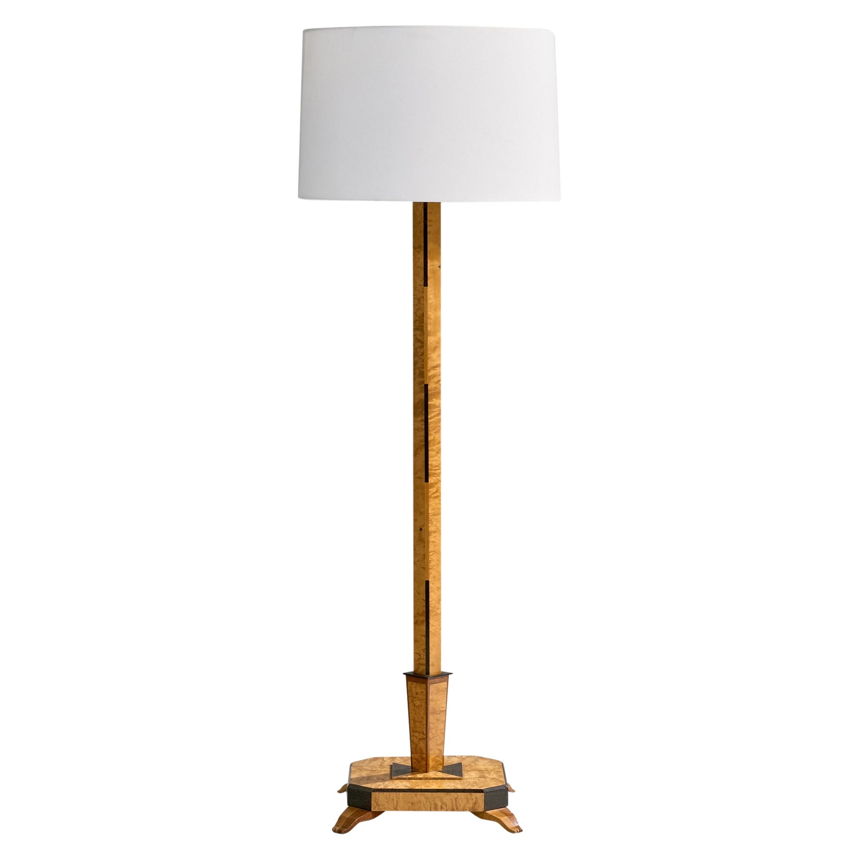 Schwedische Designerin, Stehlampe, Birke, Metall, Stoff, Schweden, 1930er Jahre