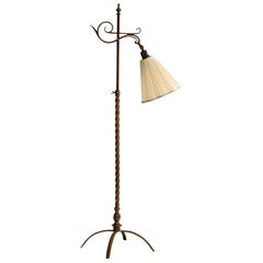 Vintage Danish Designer, Floor Lamp, Brass, Fabric, Denmark, 1930s