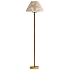 Dänische Designerin, Stehlampe, Messing, Leder, Stoff, Dänemark, 1940er Jahre