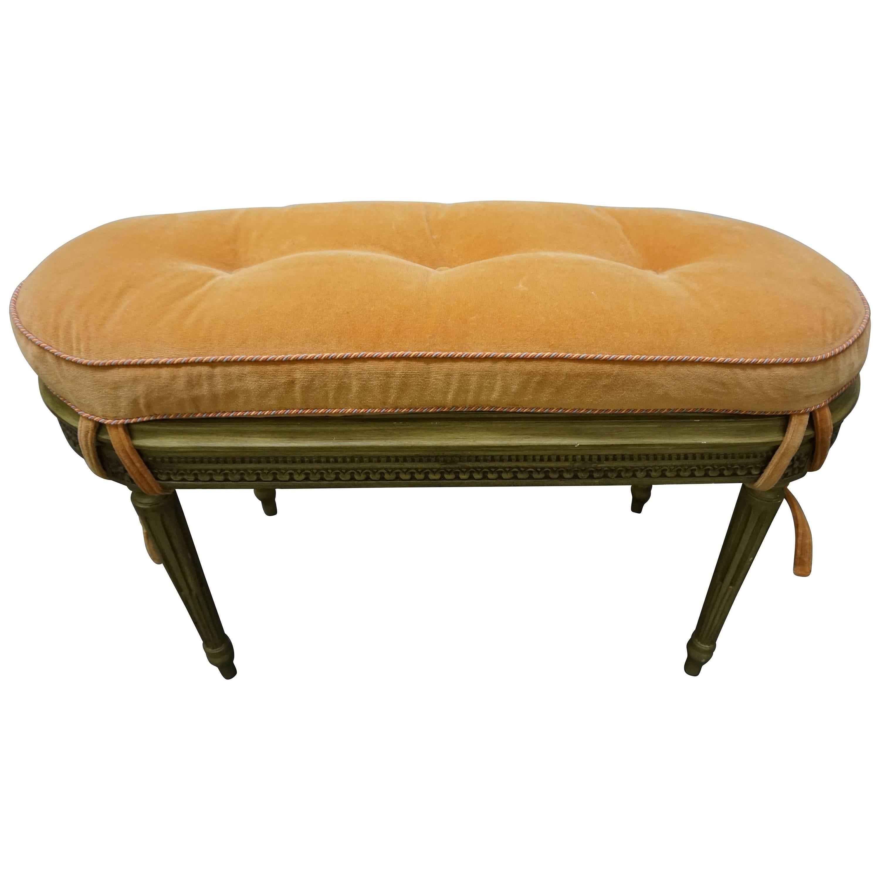 Lovely French Louis XVI Style Caned Seat Bench Hollywood Regency