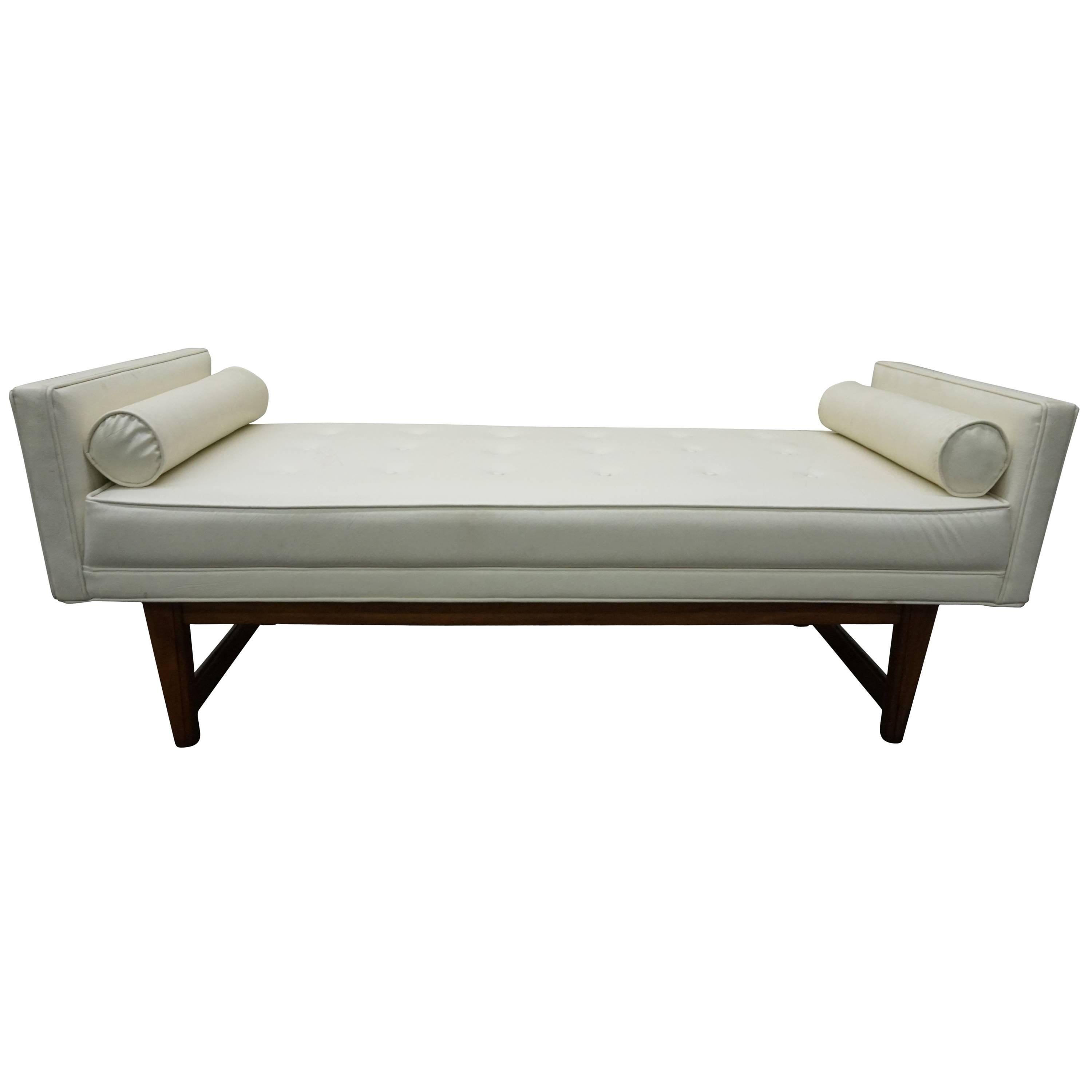 Handsome Upholstered American Mid-century Walnut Bench