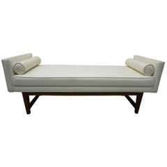 Handsome Upholstered American Mid-century Walnut Bench