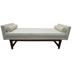 Handsome Upholstered American Mid-century Walnut Bench 10