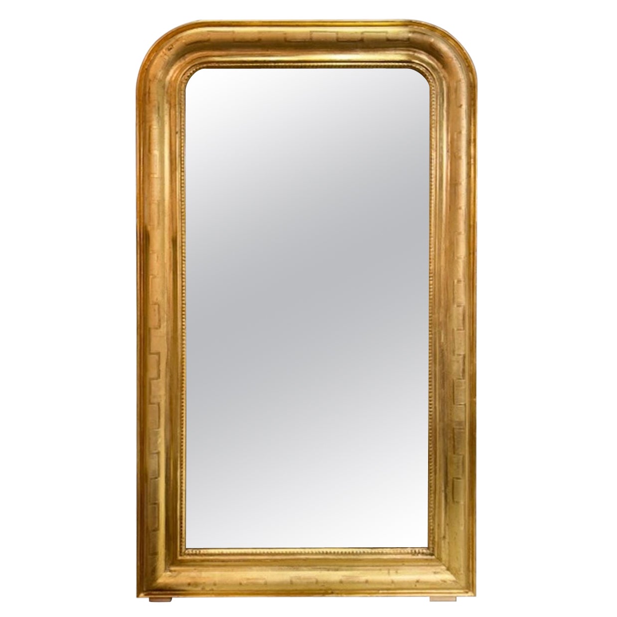 Espejo Louis Philippe vintage dorado con motivo de llave griega