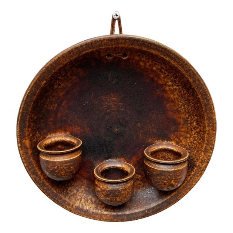 Mid-Century Danish Brutalist Studio Pottery Wall Candleholder , 1960s
