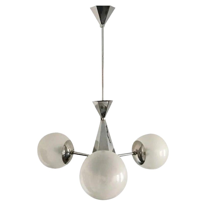 Art Deco Metal and Glass Chandelier