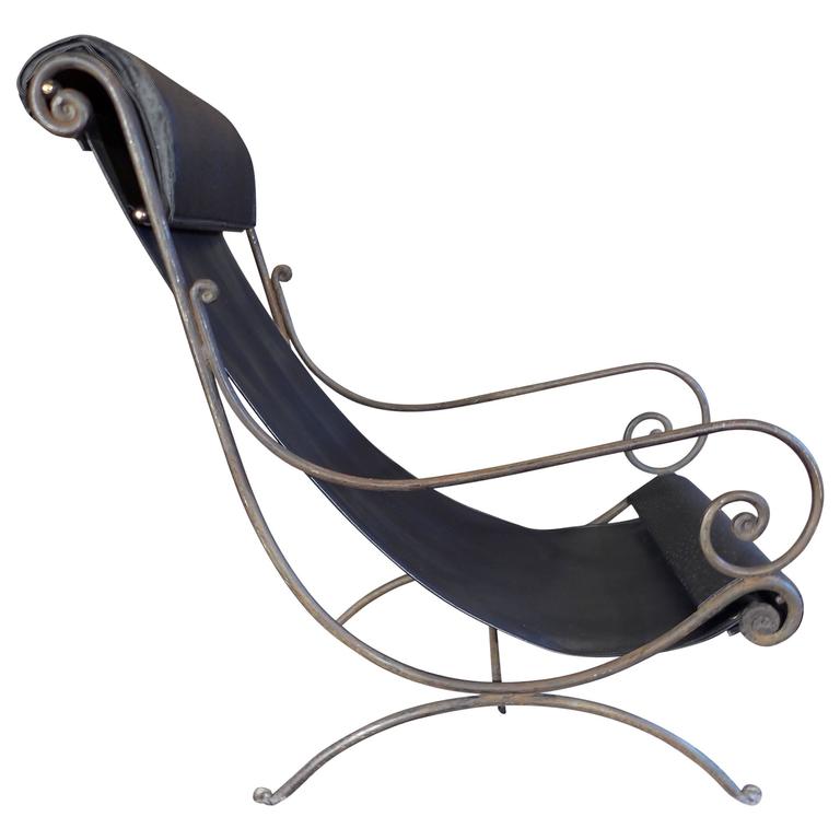 Mid20th Century French Iron Vintage Chaise Longue and Leather, circa