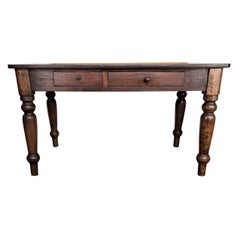 Italian Antique Solid Walnut Rustic Table Desk Writing Table