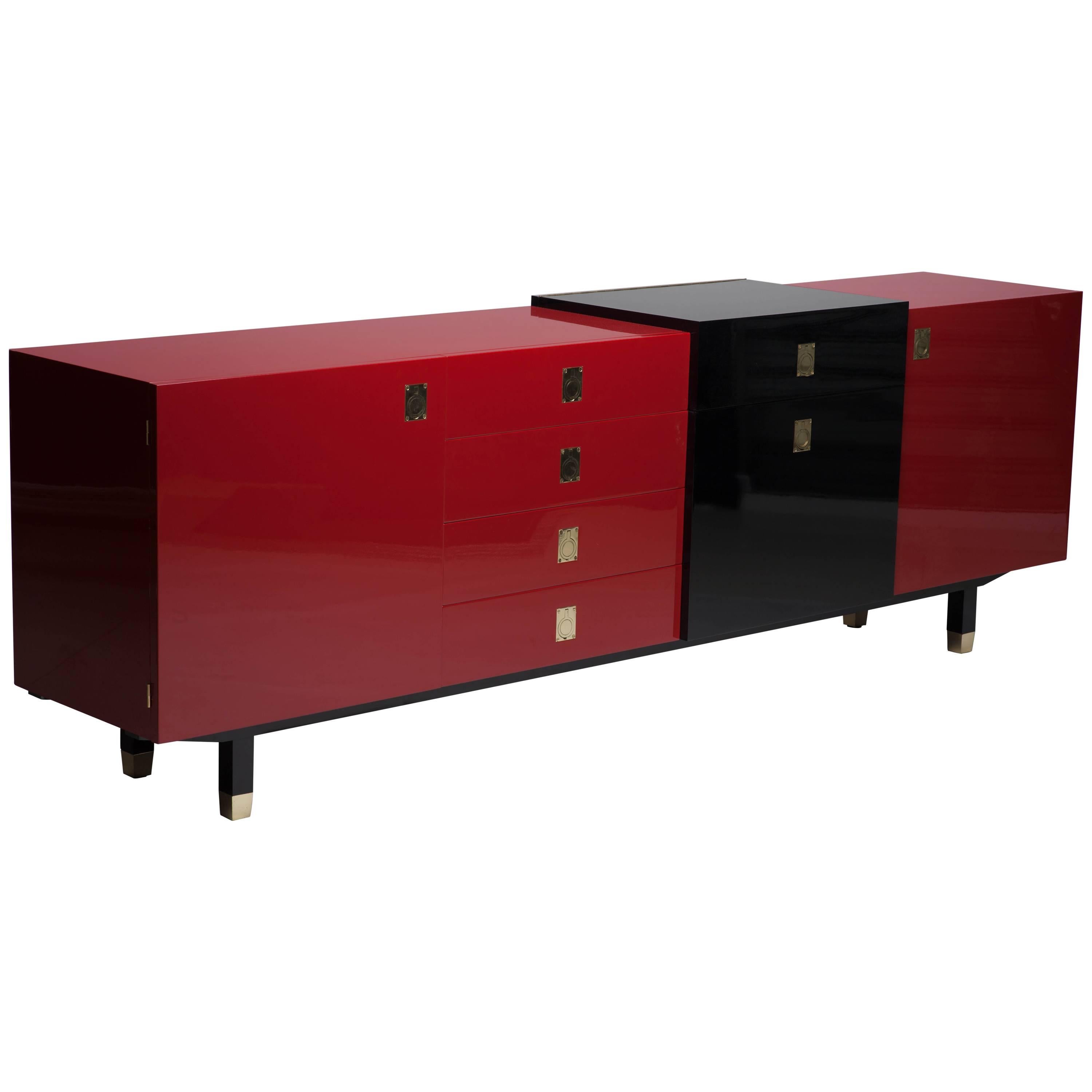 Sideboard in Black and Red, circa 1950 For Sale