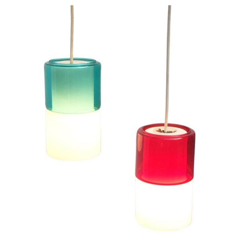 Set of 2 Mid-Century German Glass Pendant Lamps from Peill & Putzler, 1970s For Sale