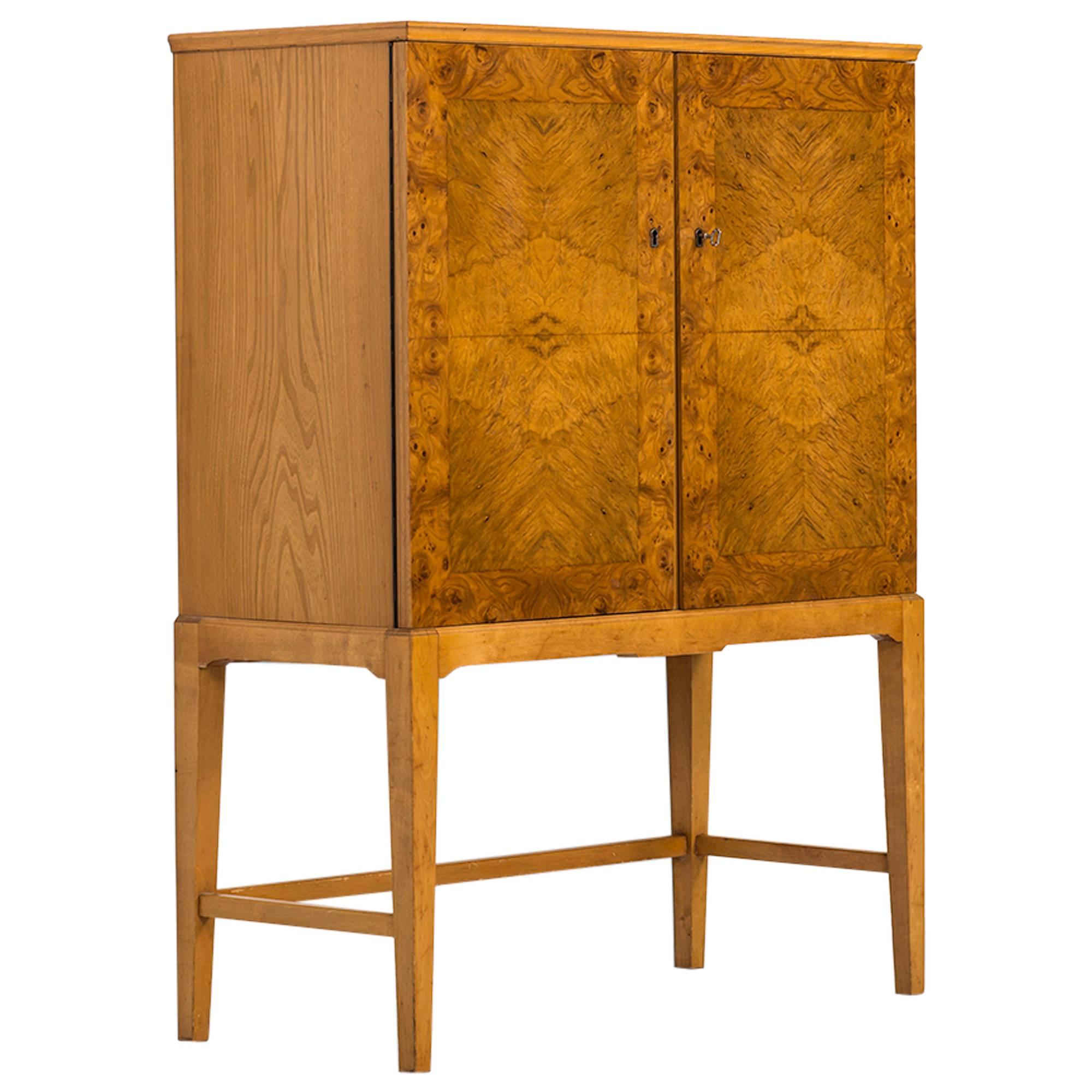 Mid-Century Cabinet in Burl Wood Produced in Finland