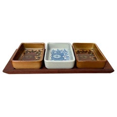 Set of 4 MidCentury West German Pottery WGP Stacking Bowls with Teak Tray, 1960s