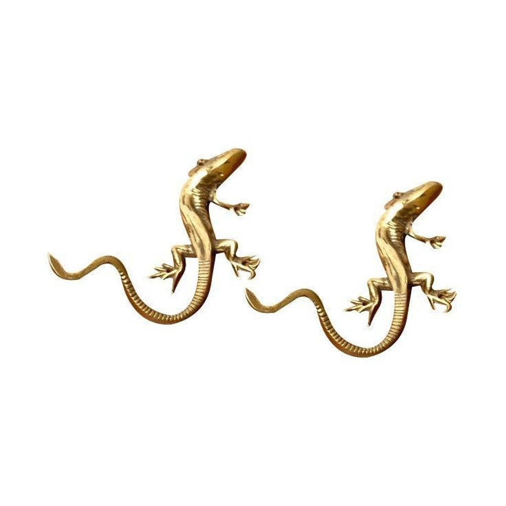 Set of 2 Mid-Century Brass Lizard Wall Coat Hooks, 1950s
