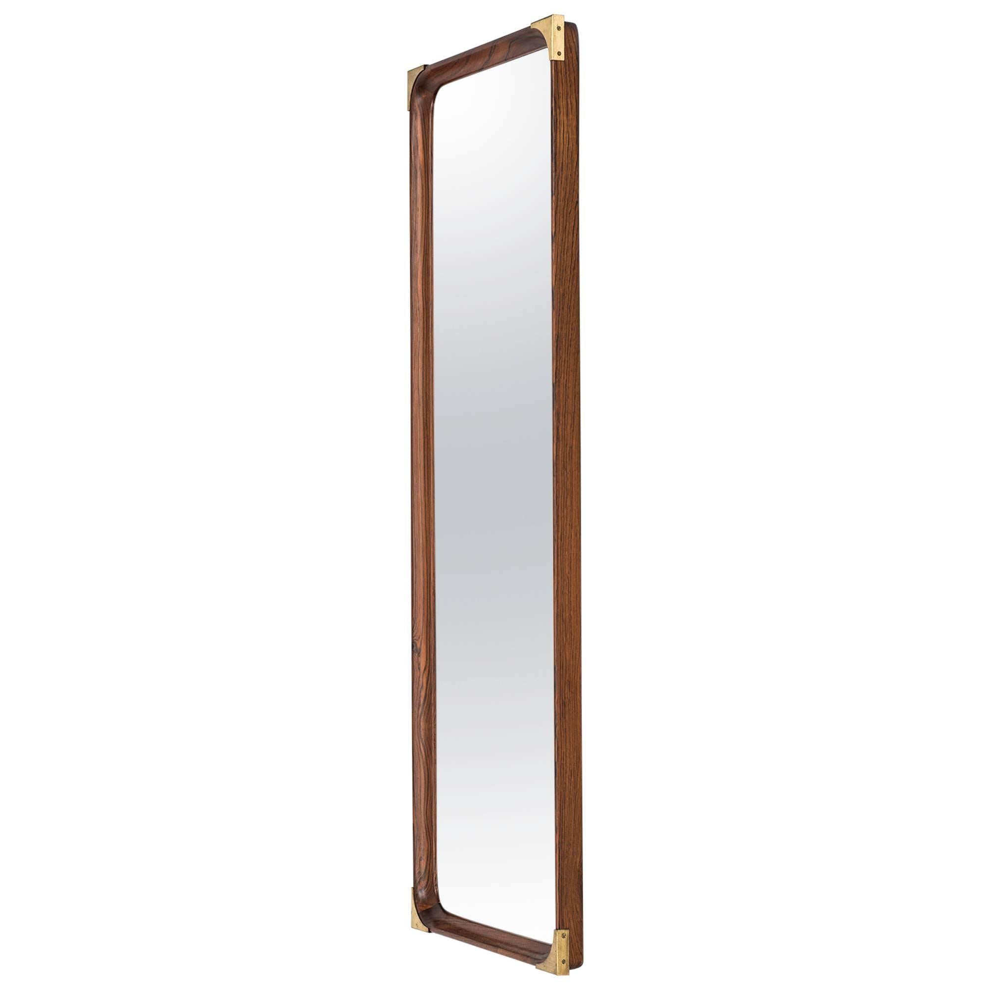 Rosewood Mirror with Brass Details Produced in Sweden