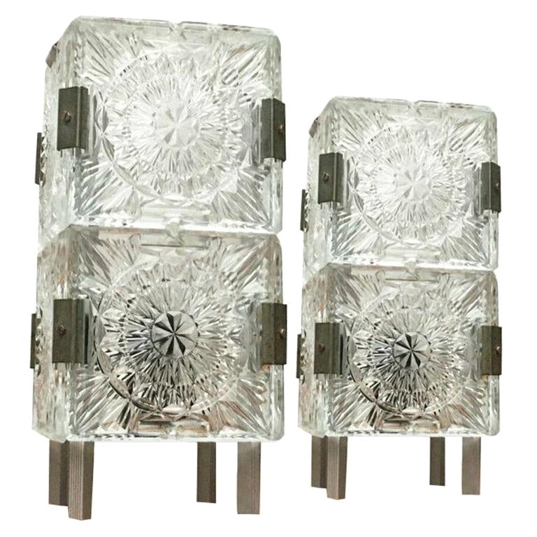 Ensemble de 2 lampes de table en verre Ussr tchèque du milieu du siècle, Lustry Kamenický, années 1960