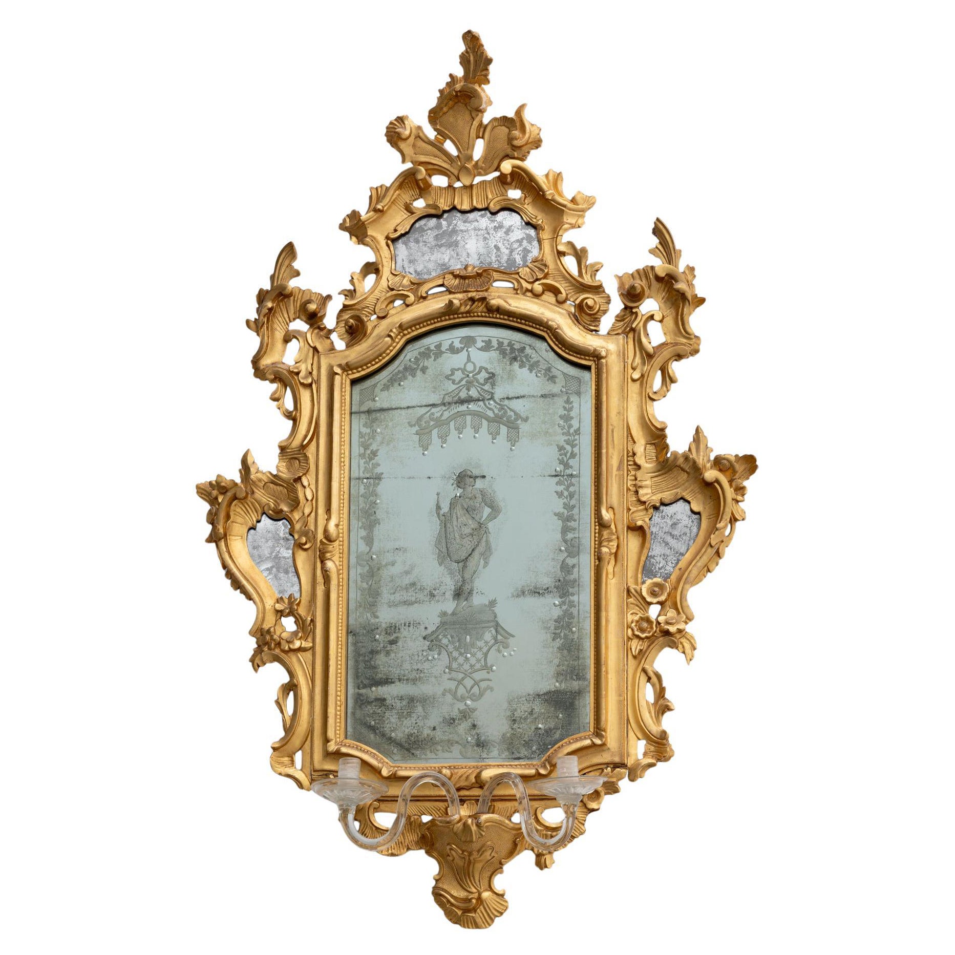 Specchio spagnolo Charles III in Wood con due bracci a candela in vetro