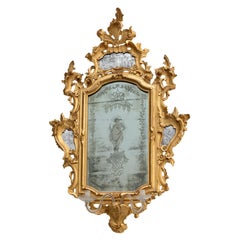 Espejo Español Carlos III de Madera con Dos Brazos de Vela de Cristal