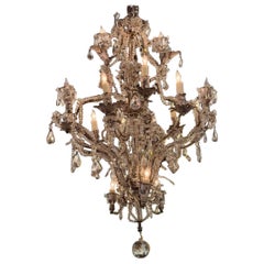 Mid 20th Century French Maison Gilt Silver Tole and Crystal Chandelier