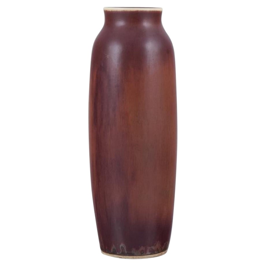 Carl Harry Stålhane for Rörstrand. Large ceramic vase in brown tones