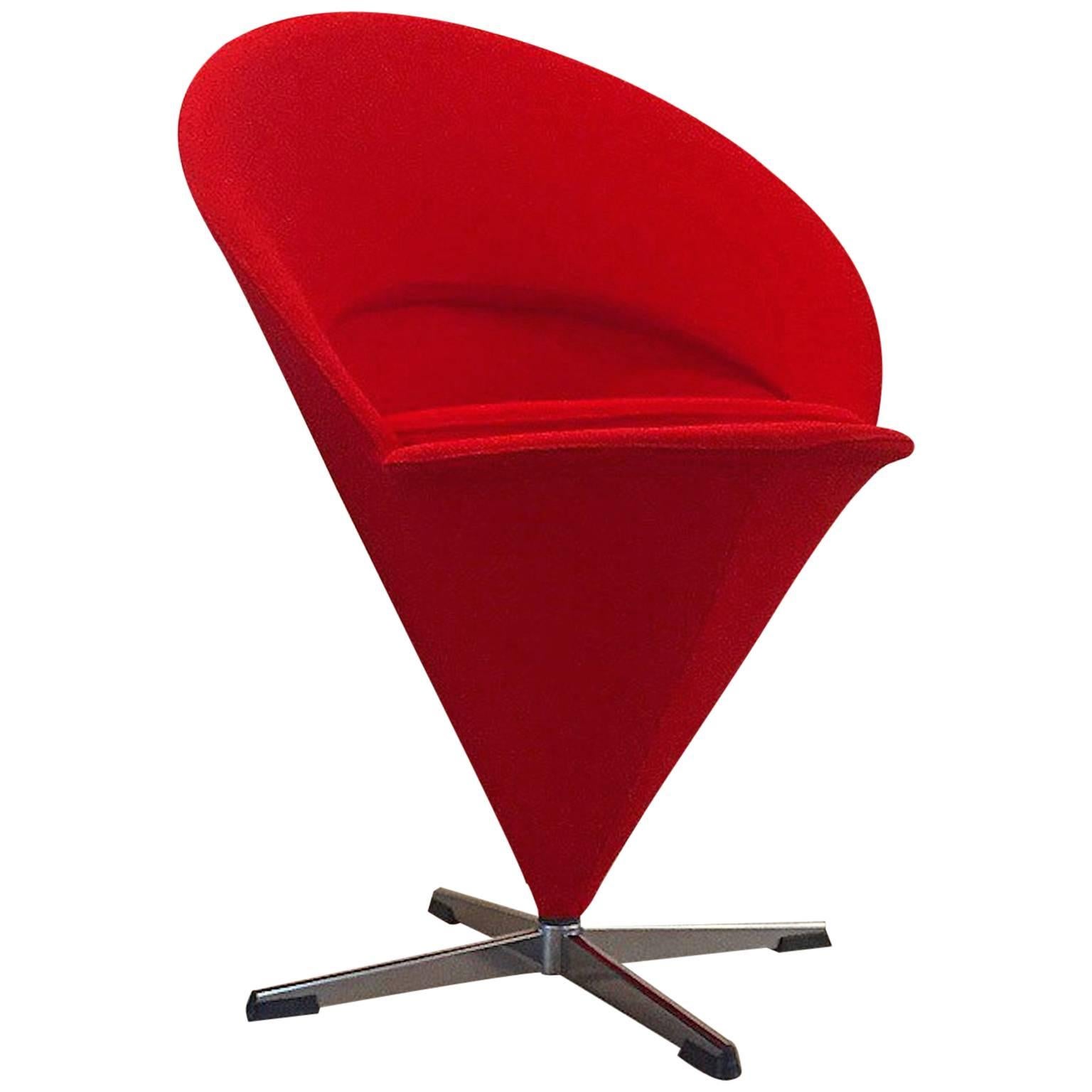 Danish Design Mid-Century Verner Panton K Series Cone Chair Red Wool Fabric