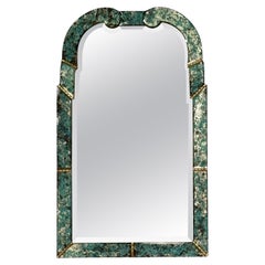 Art Deco Style, Venetian Wall Mirror, Green Antiqued Beveled Glass, 21st C.